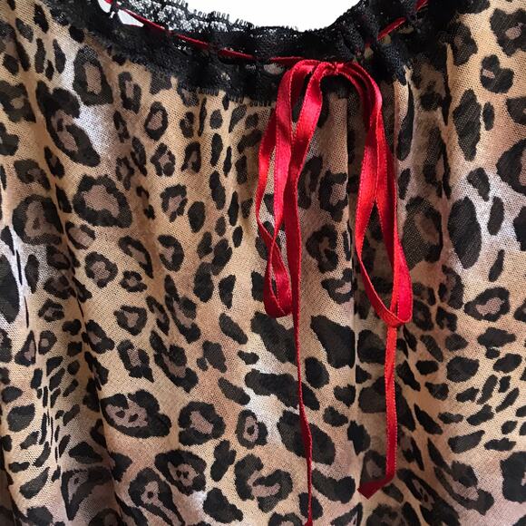 Cacique Leopard Print Mesh Chemise Size 18 20 Sheer Lingerie Lace Trim Sleepwear - Picture 4 of 11